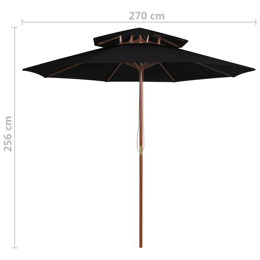 vidaXL Suncobran s dvije razine i drvenim stupom 270 cm crni