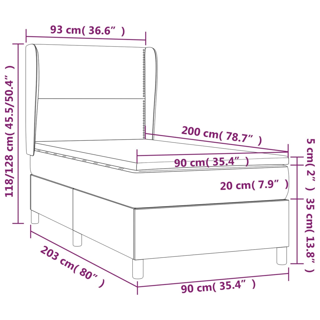 vidaXL Krevet s oprugama i madracem krem 90 x 200 cm od tkanine