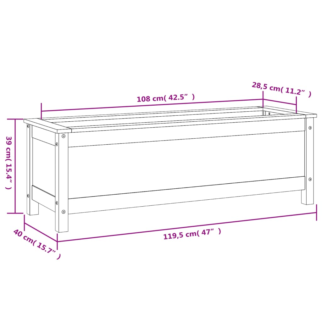 vidaXL Povišena vrtna gredica siva 119,5 x 40 x 39 cm masivna borovina