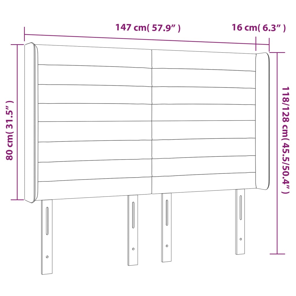 vidaXL LED uzglavlje zeleno 147 x 16 x 118/128 cm od tkanine