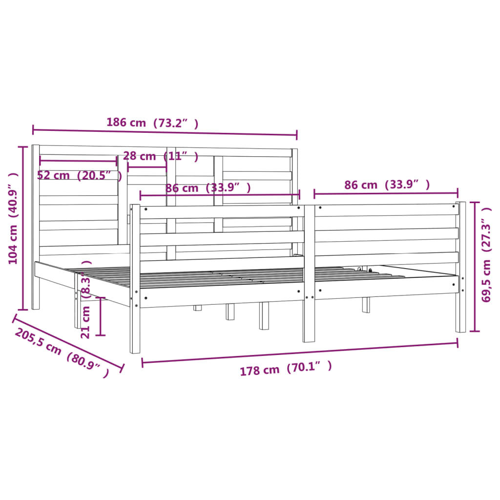 vidaXL Okvir kreveta bez madraca 180 x 200 cm od masivnog drva