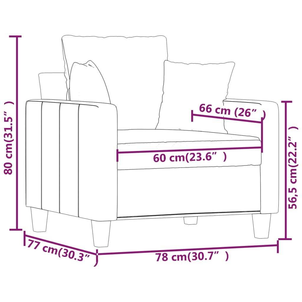 vidaXL Fotelja svjetlosiva 60 cm od tkanine