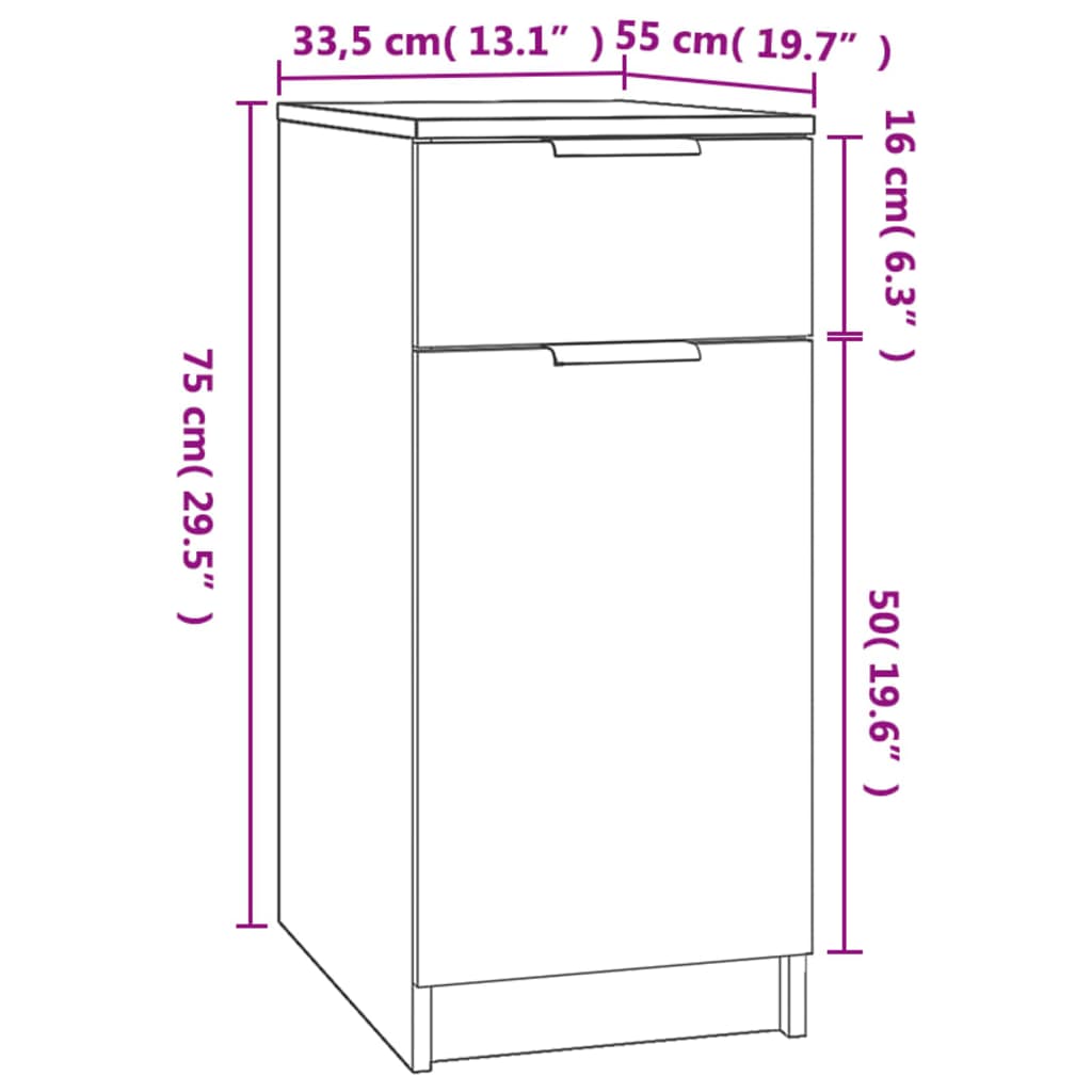 vidaXL Ormarić za radni stol crni 33,5 x 50 x 75 cm konstruirano drvo