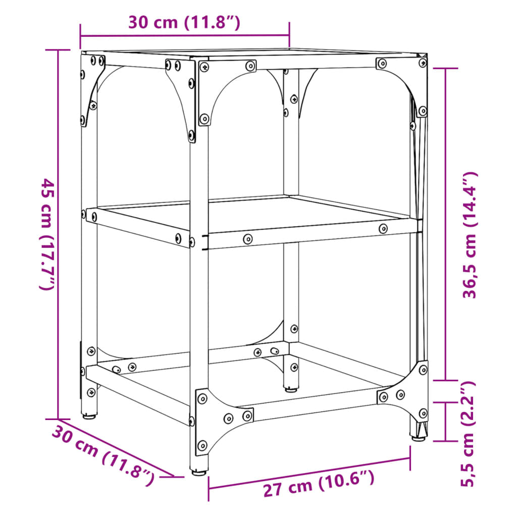 vidaXL Stolići za kavu s crnim staklenim vrhom 2 kom 30x30x45 cm čelik