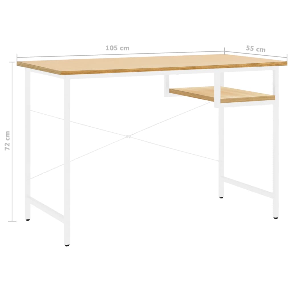 vidaXL Stol za računalo bijeli i hrast 105 x 55 x 72 cm MDF i metal