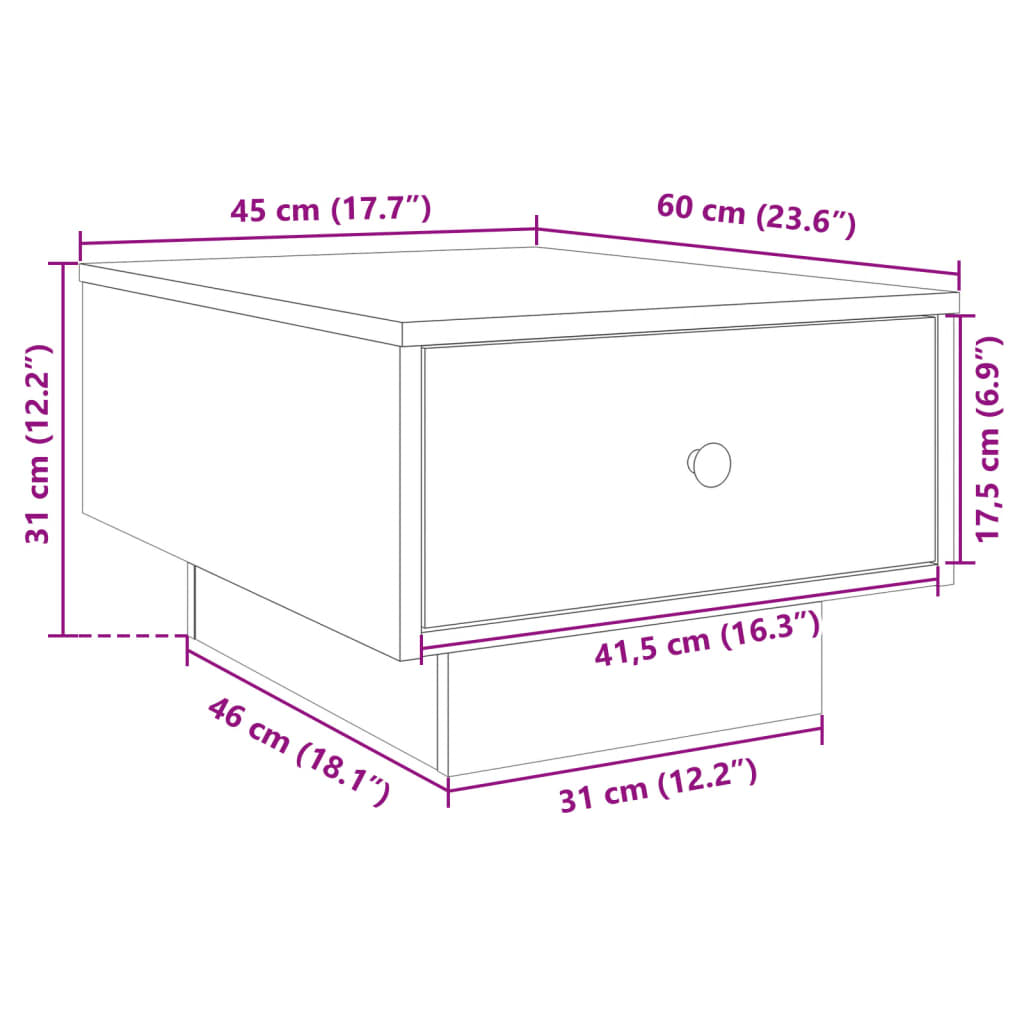 vidaXL Stolić za kavu smeđi hrast 60x45x31 cm konstruirano drvo