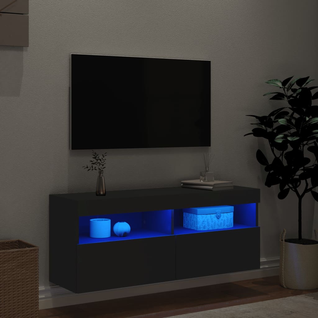 vidaXL Zidni TV ormarić s LED svjetlima crni 100x30x40 cm