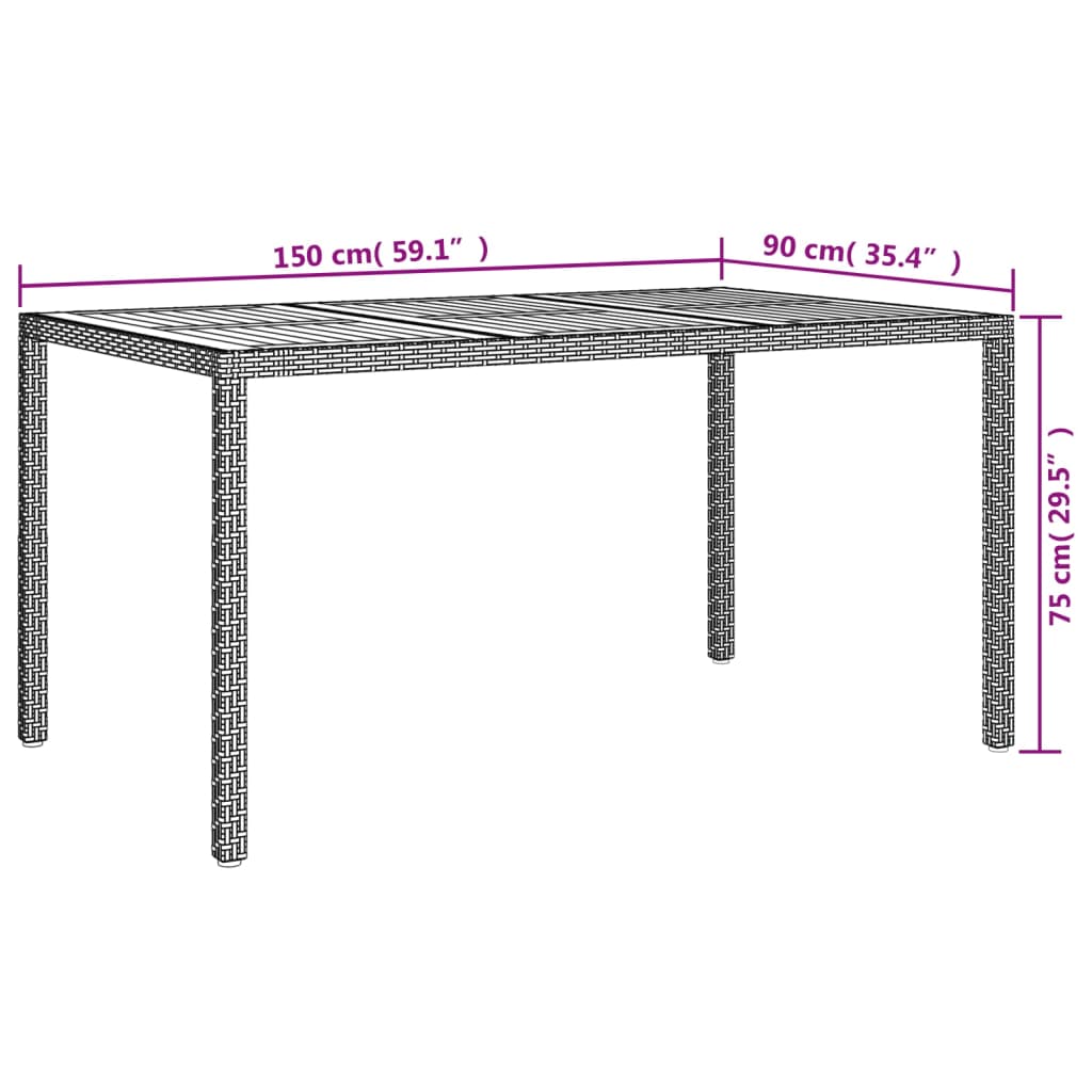 vidaXL Vrtni stol od poliratana i bagremovog drva 150x90x75 cm crni