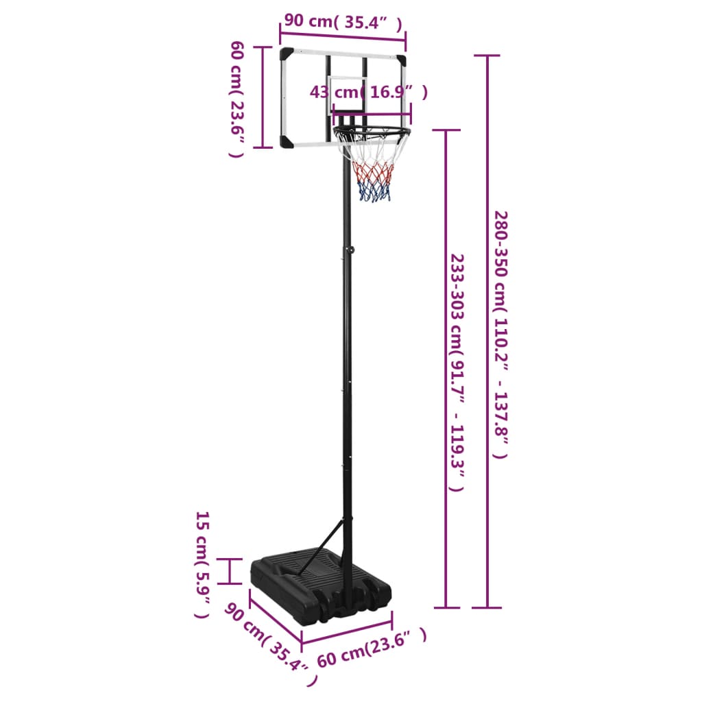 vidaXL Košarkaški stalak prozirni 280 - 350 cm polikarbonantni