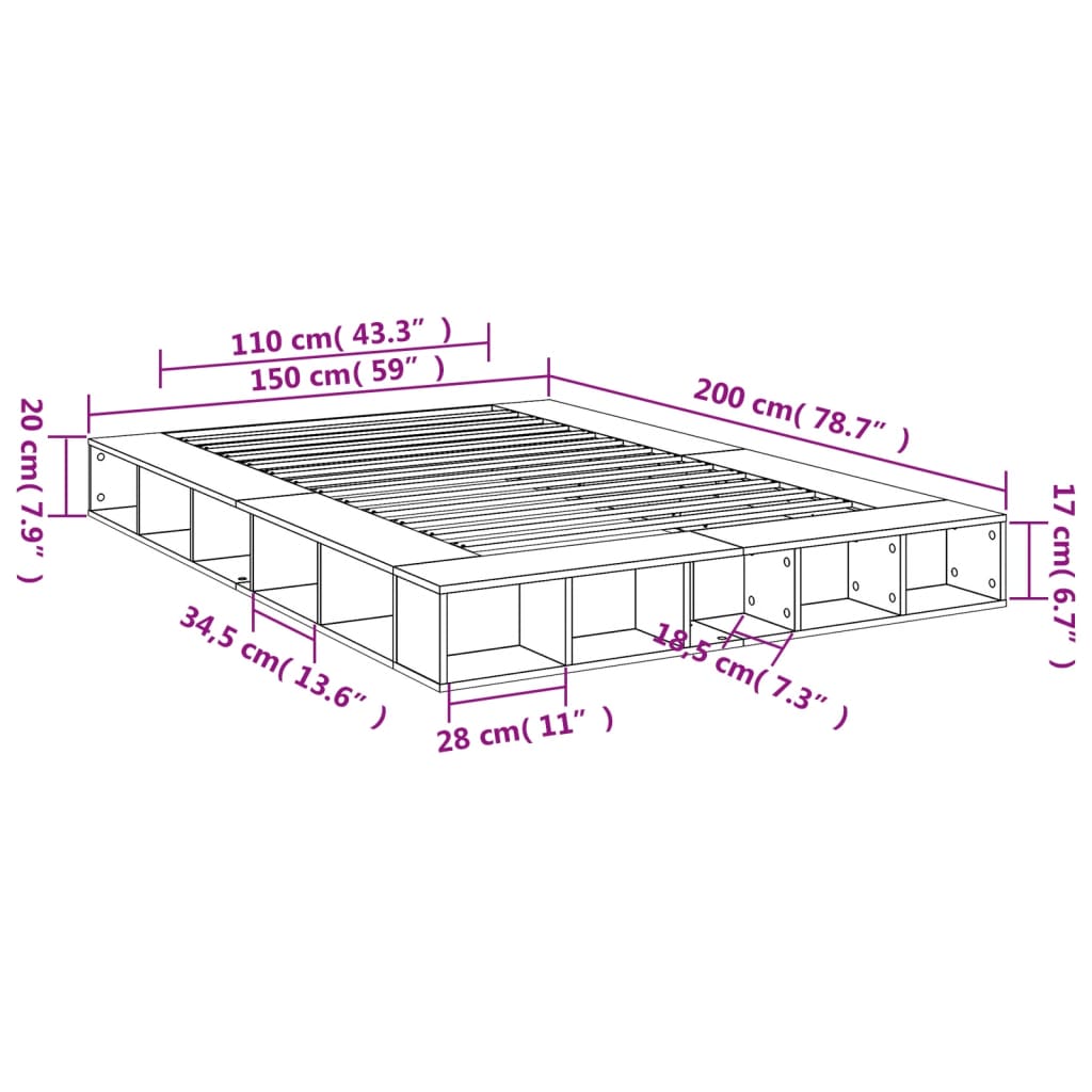 vidaXL Okvir za krevet boja hrasta 150x200 cm od konstruiranog drva