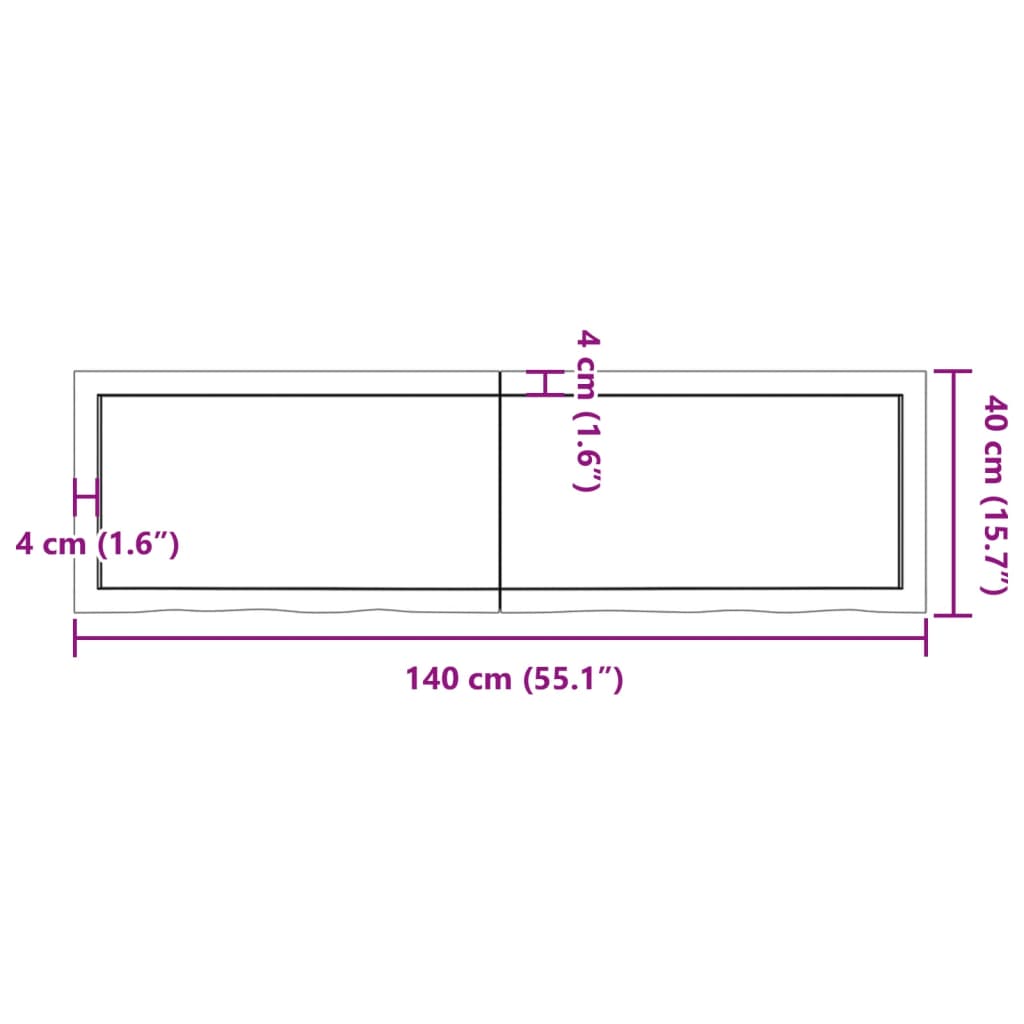 vidaXL Kupaonska radna ploča 140x40x(2-4) cm netretirano masivno drvo