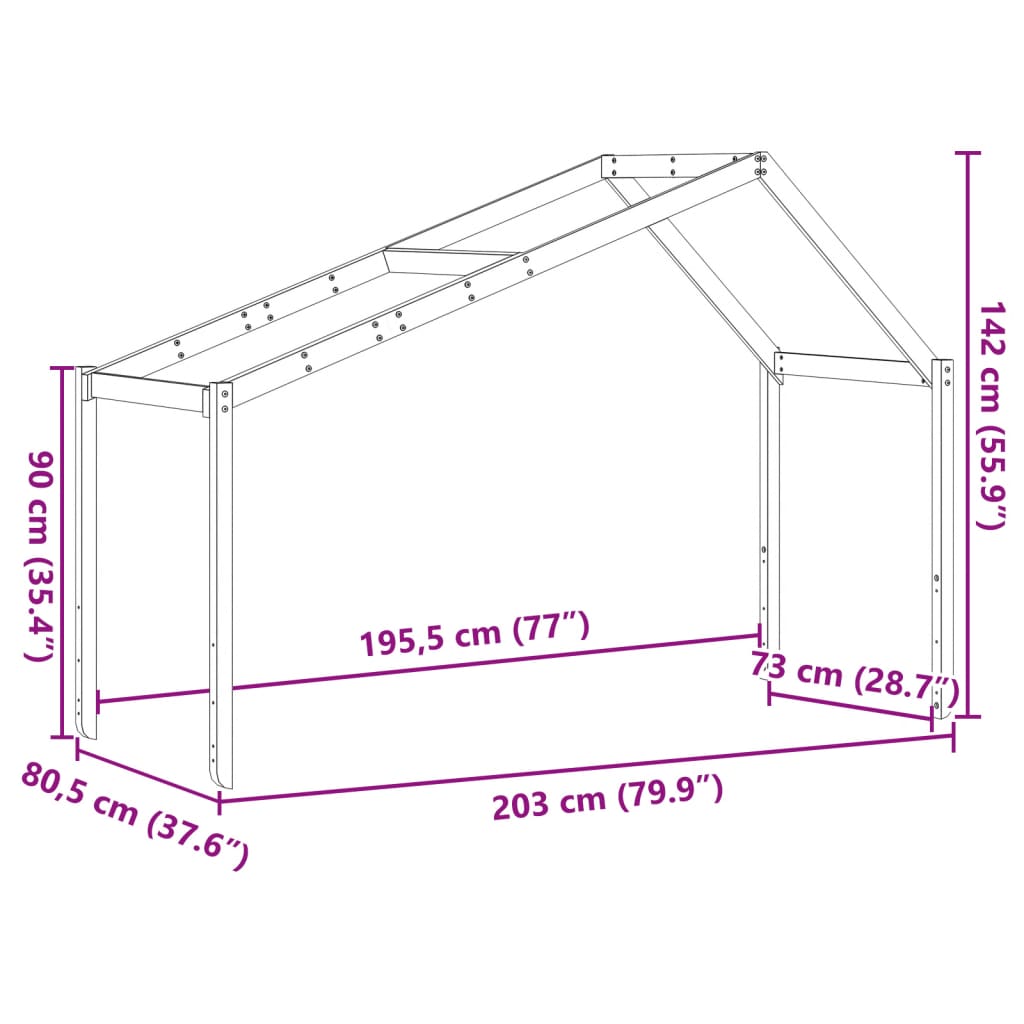 vidaXL Krov za dječji krevet bijeli 203x80,5x142 cm masivna borovina