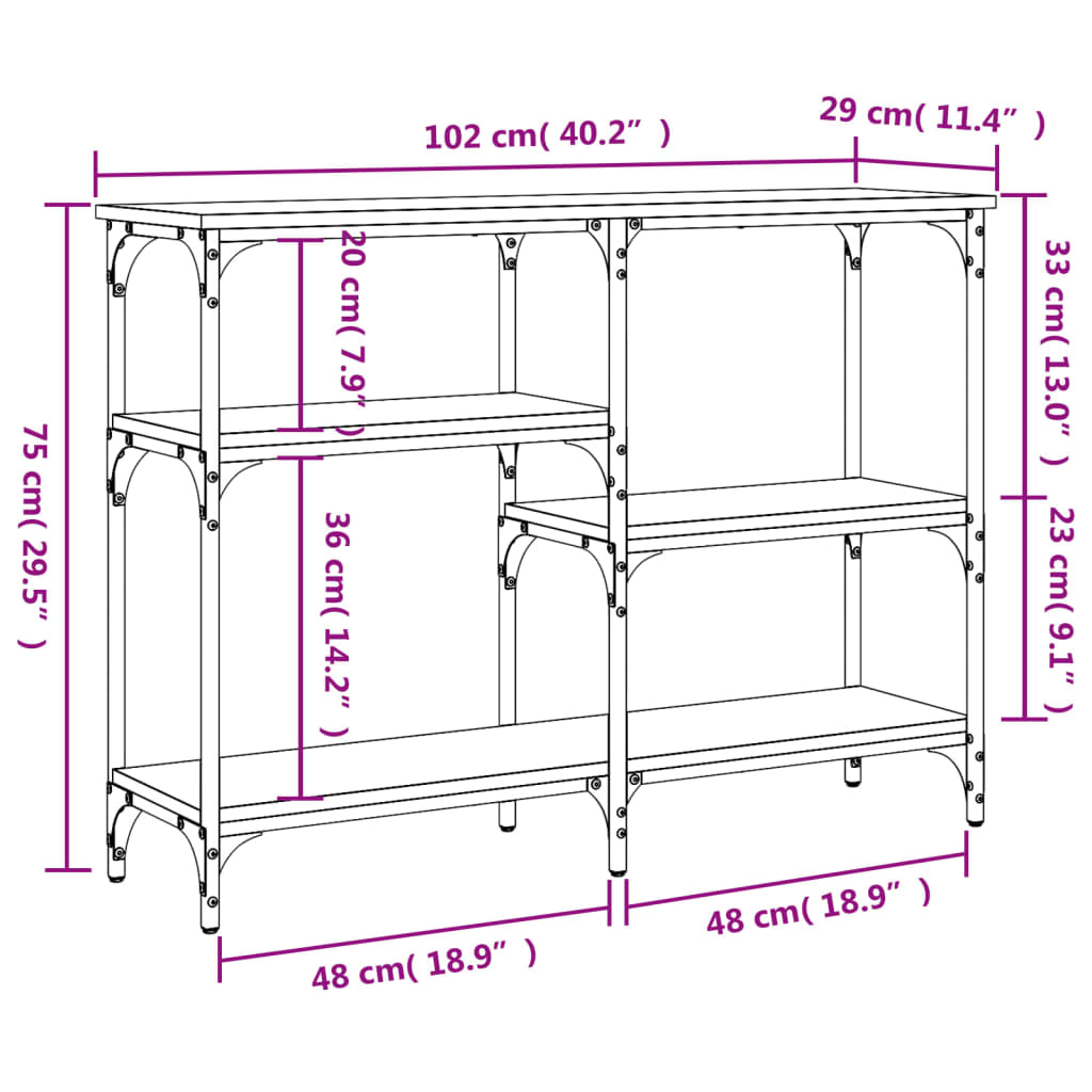 vidaXL Konzolni stol boja hrasta 102x29x75 cm od konstruiranog drva