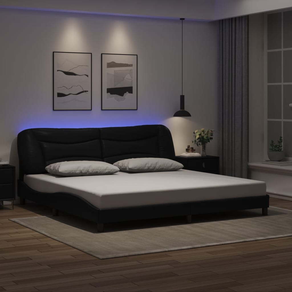 vidaXL Okvir kreveta s LED svjetlima crni 200 x 200 cm od umjetne kože