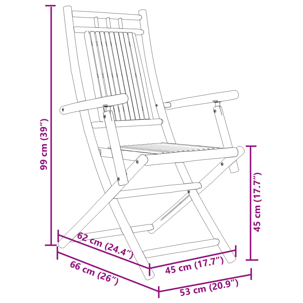 vidaXL Sklopive vrtne stolice 6 kom 53 x 66 x 99 cm od bambusa