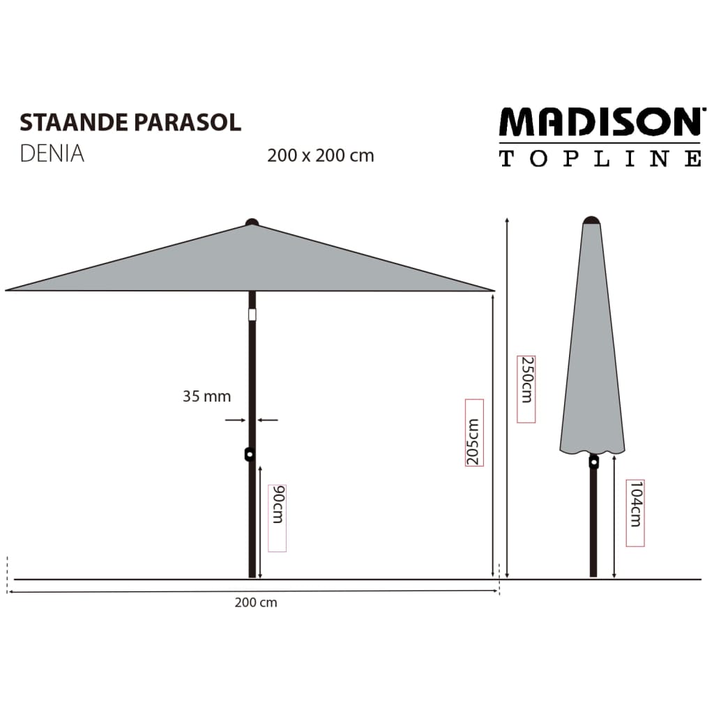 Madison suncobran Denia 200 x 200 cm smeđesivi