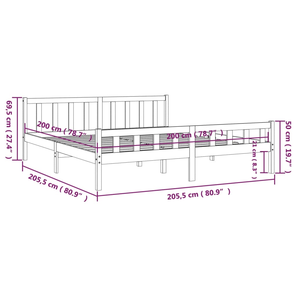 vidaXL Okvir za krevet od masivnog drva smeđa boja meda 200 x 200 cm