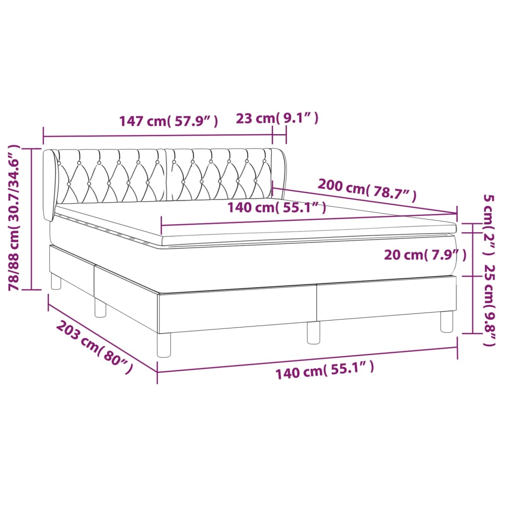 vidaXL Okvir kreveta s oprugama i madrac svjetlosivi 140x200cm tkanina