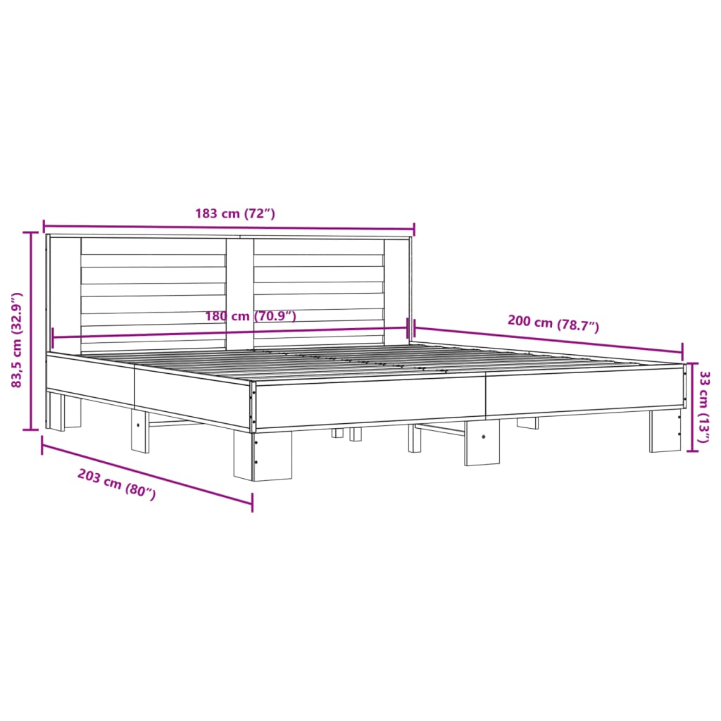 vidaXL Okvir kreveta boja hrasta 180x200 cm konstruiranog drvo i metal