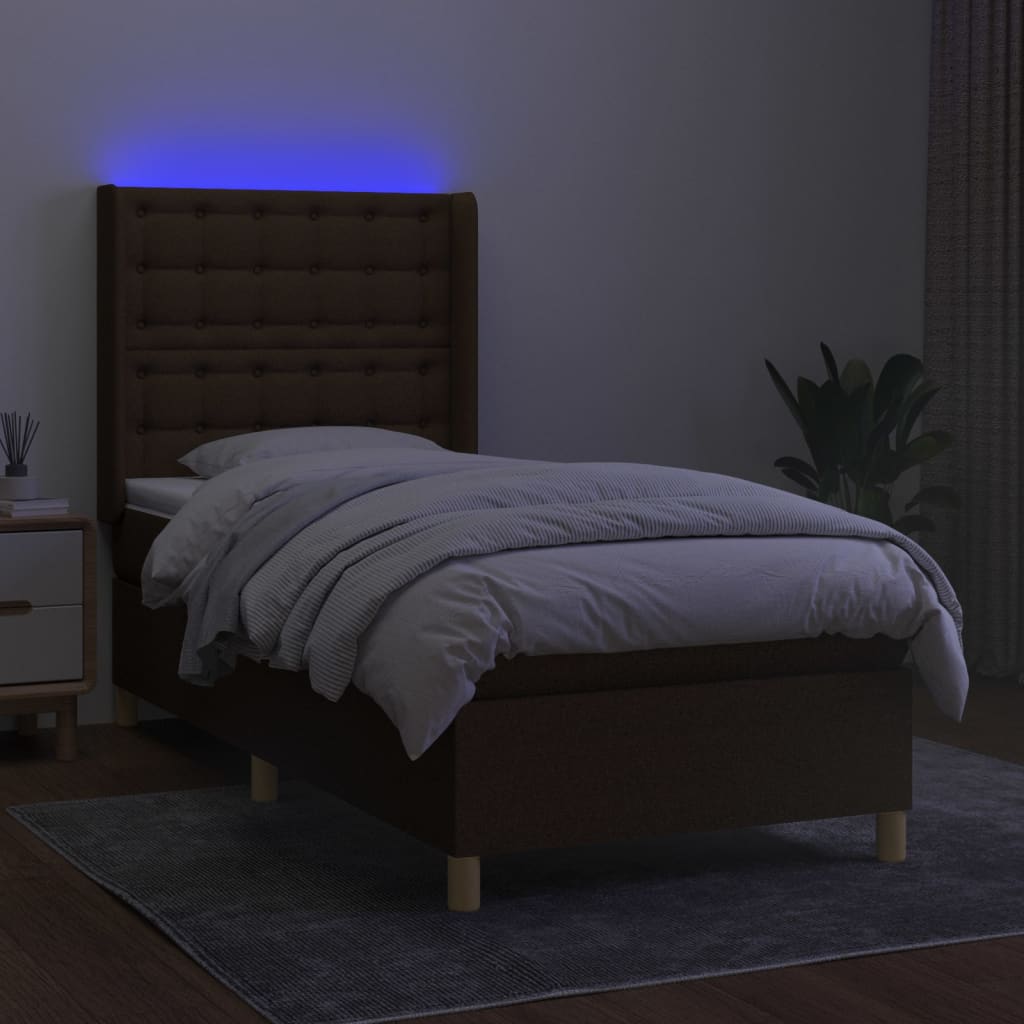 vidaXL Krevet box spring s madracem LED tamnosmeđi 80 x 200 cm tkanina