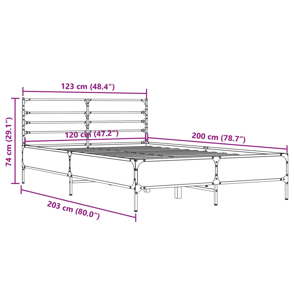 vidaXL Okvir kreveta boja hrasta 120x200 cm konstruirano drvo i metal