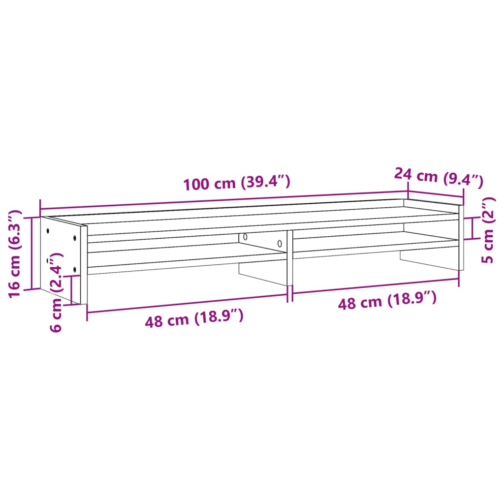 vidaXL Stalak za monitor smeđa boja hrasta 100x24x16 cm drveni