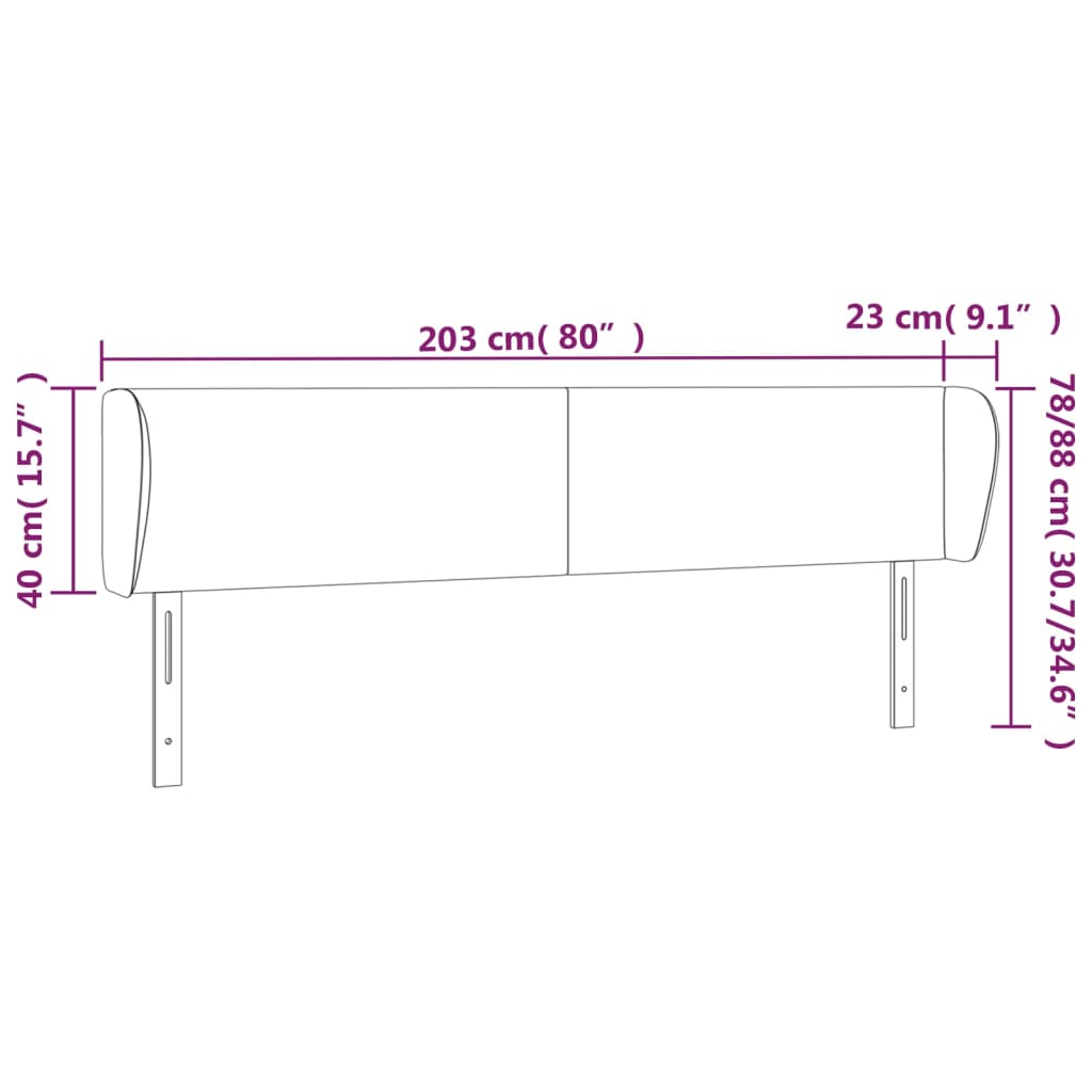 vidaXL Uzglavlje s ušima crno 203x23x78/88 cm baršunasto