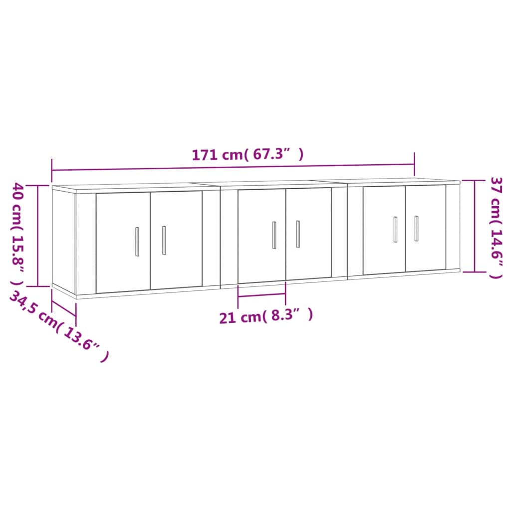 vidaXL Zidni TV ormarići 3 kom siva boja betona 57 x 34,5 x 40 cm