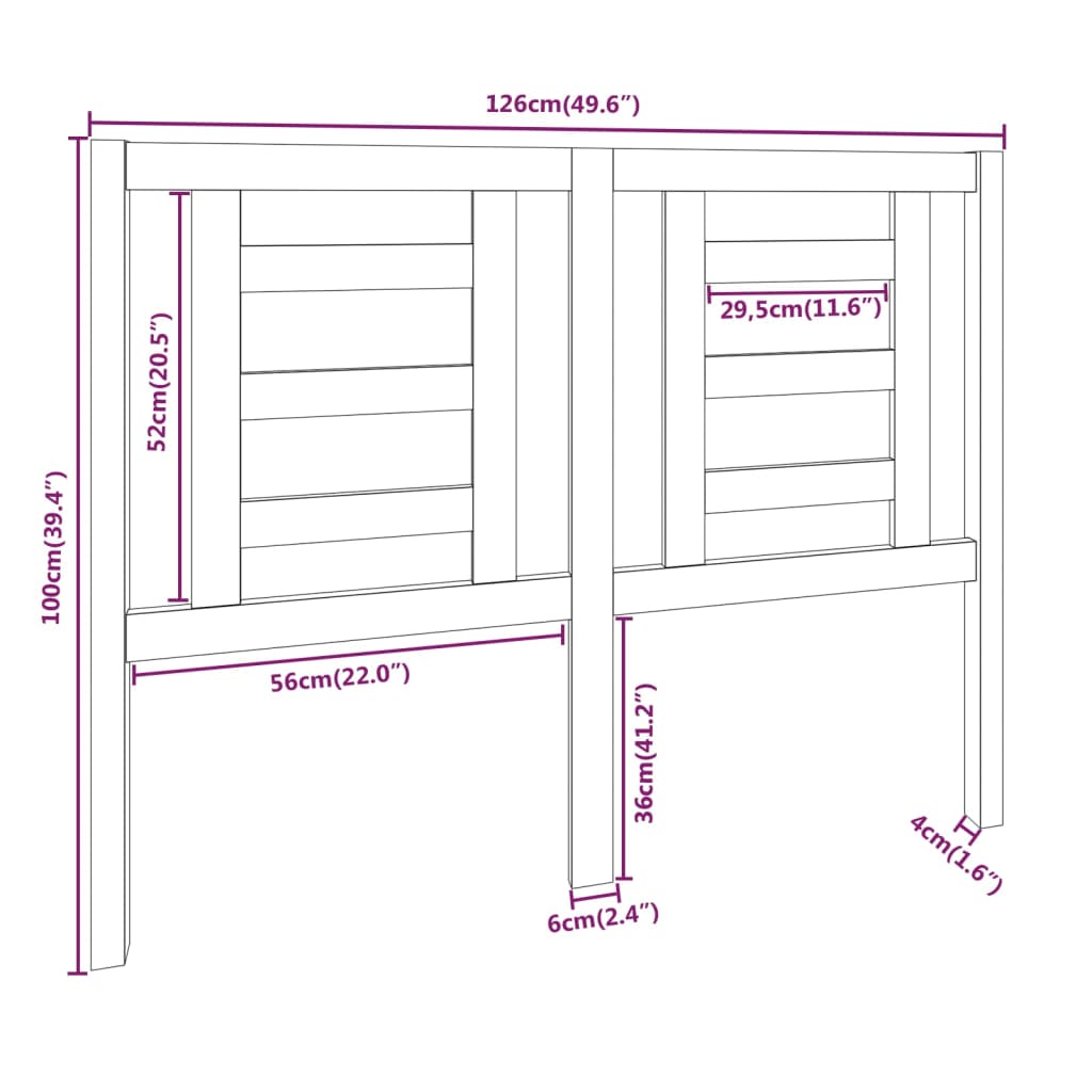 vidaXL Uzglavlje za krevet crno 126 x 4 x 100 cm od masivne borovine