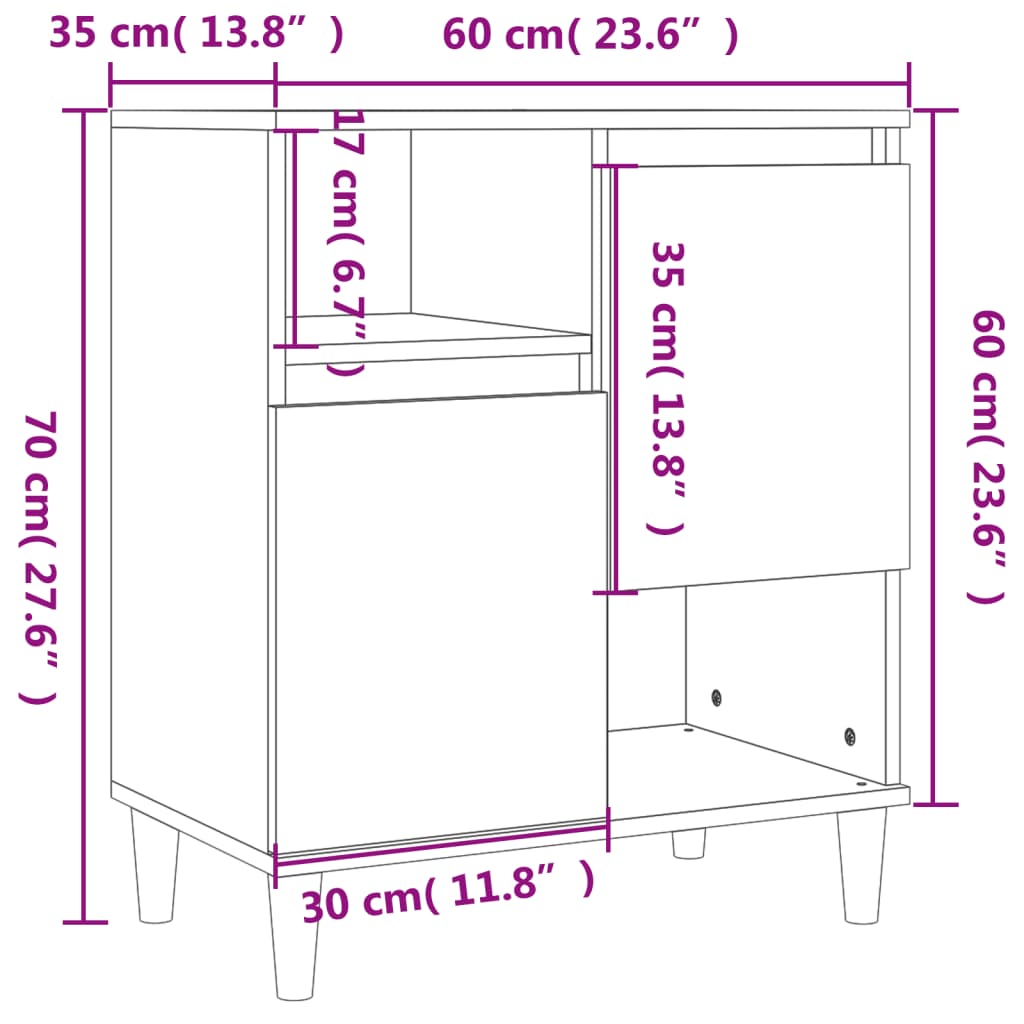 vidaXL Komode 3 kom boja smeđeg hrasta 60x35x70 cm konstruirano drvo