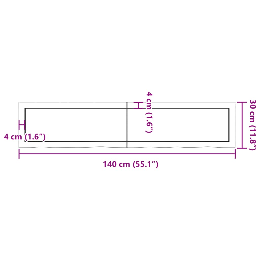 vidaXL Kupaonska radna ploča 140x30x(2-6) cm netretirano masivno drvo