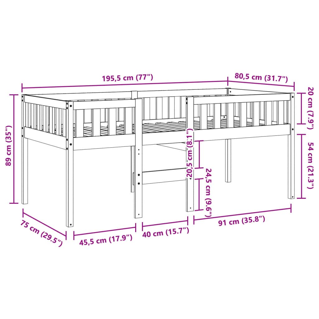 vidaXL Dječji krevet bez madraca bijeli 75 x 190 cm masivna borovina