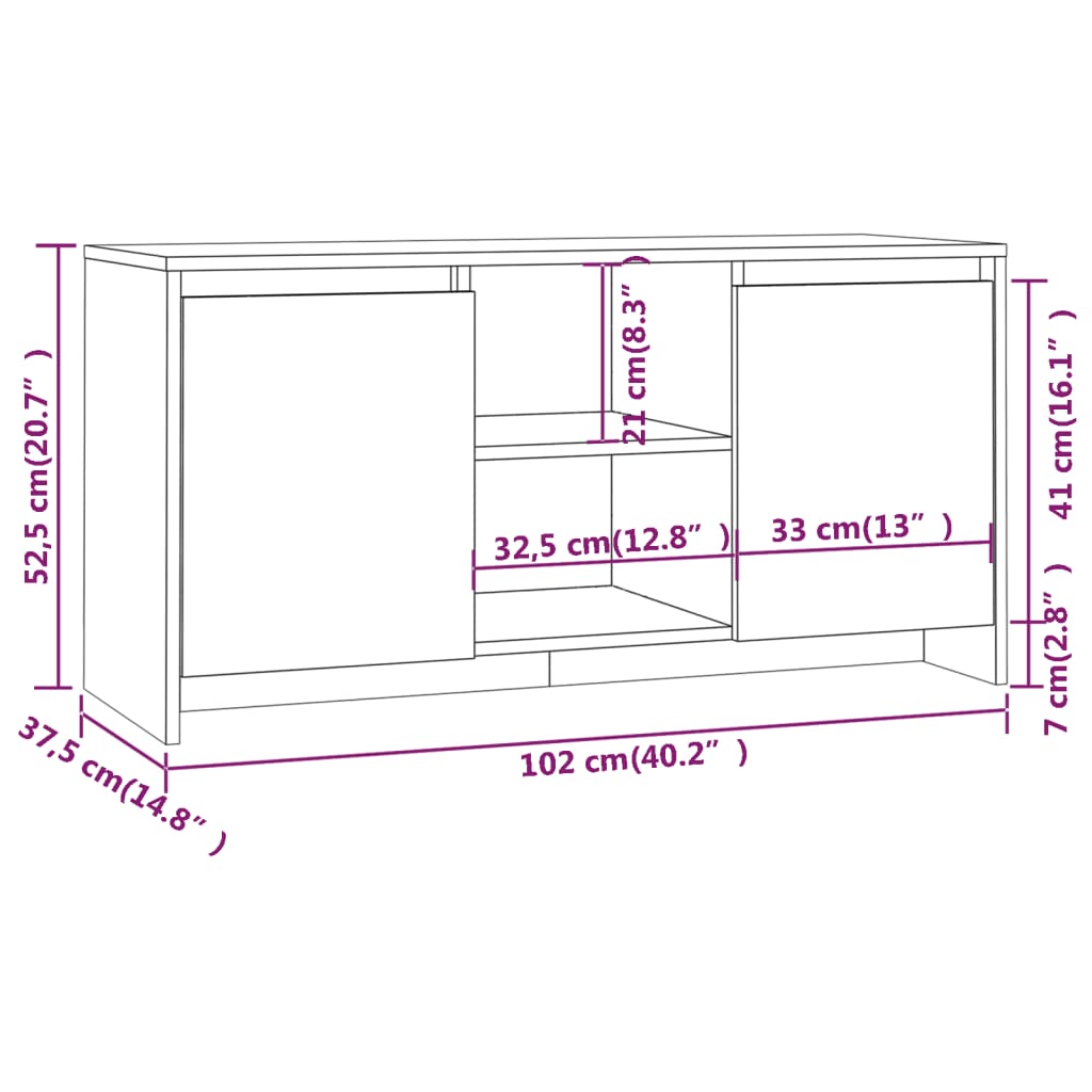 vidaXL TV ormarić boja hrasta 102 x 37,5 x 52,5 cm konstruirano drvo