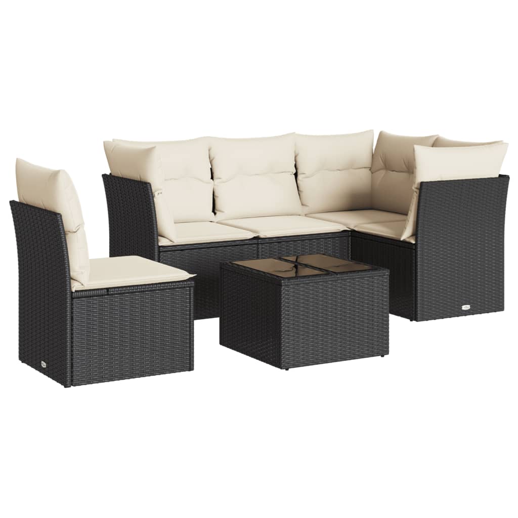 vidaXL 6-dijelni set vrtnih sofa s jastucima crni od poliratana