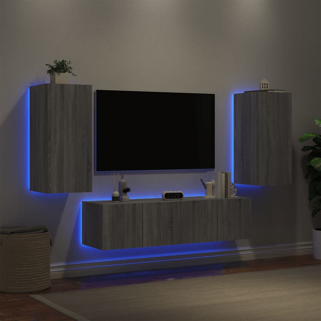 vidaXL 4-dijelni zidni TV elementi s LED svjetlima boja sivog hrasta