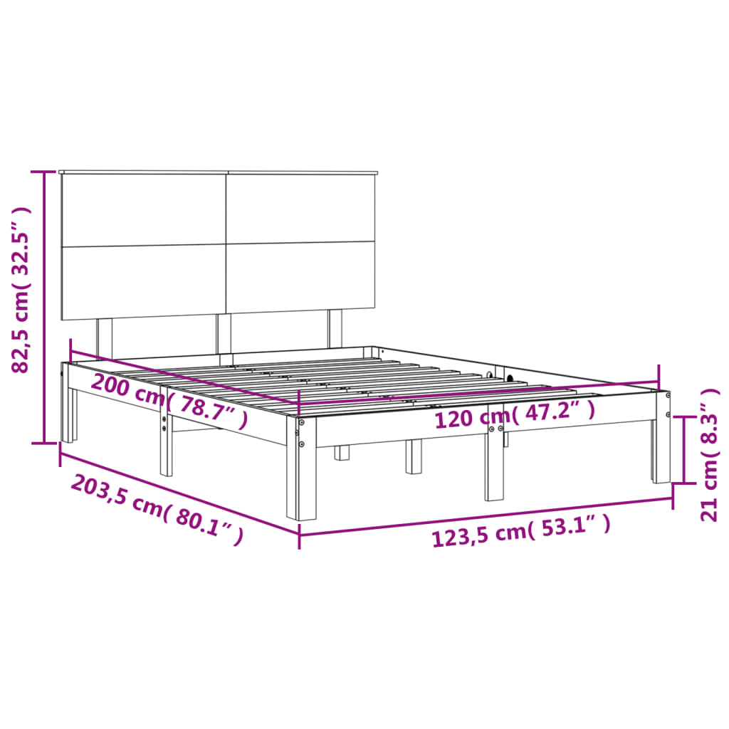 vidaXL Okvir kreveta s uzglavljem bijeli 120 x 200 cm od masivnog drva