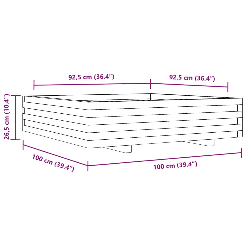 vidaXL Vrtna sadilica bijela 100x100x26,5 cm od masivne borovine