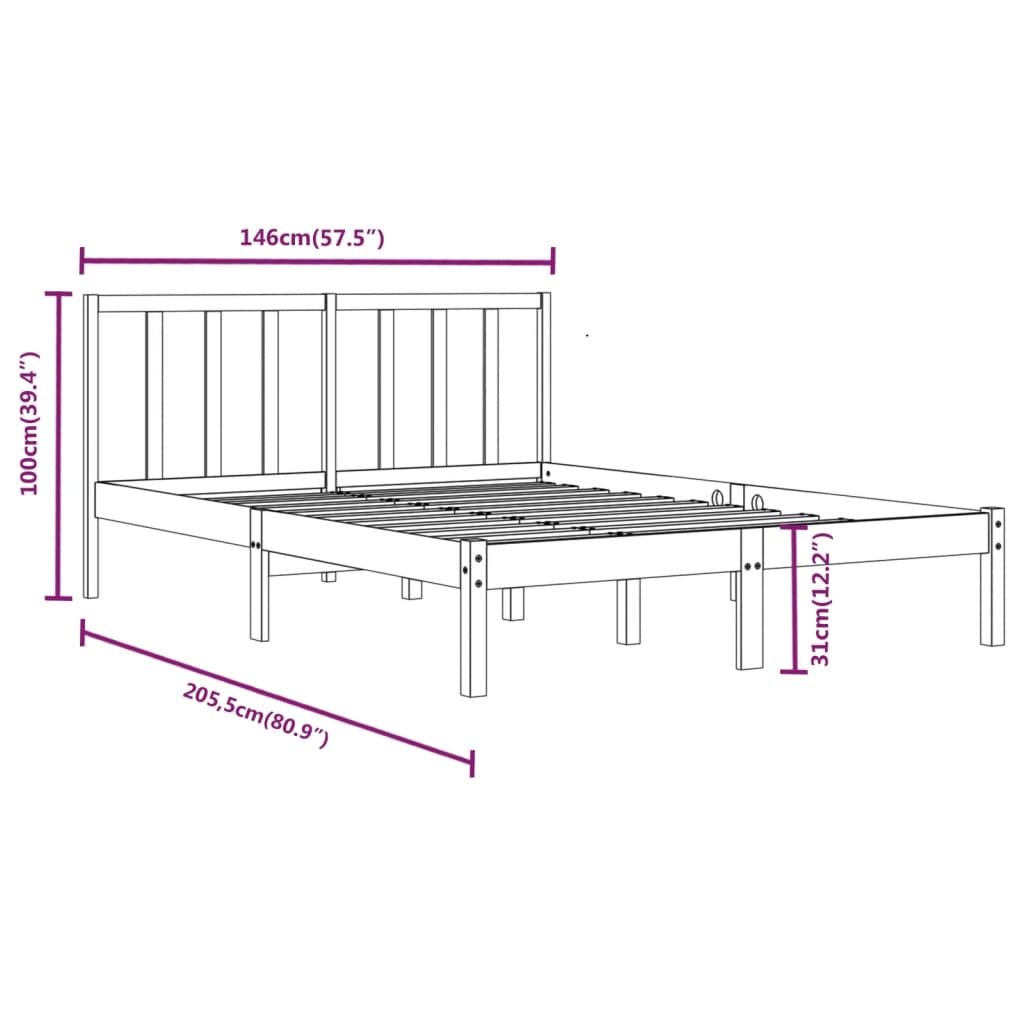 vidaXL Okvir za krevet od masivne borovine crni 140 x 200 cm