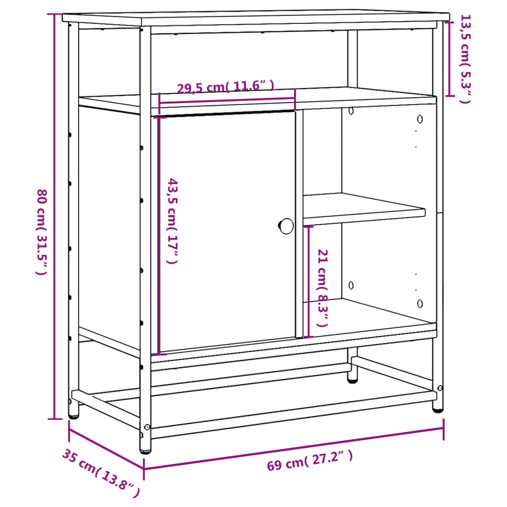 vidaXL Komoda boja hrasta sonome 69 x 35 x 80 cm od konstruiranog drva