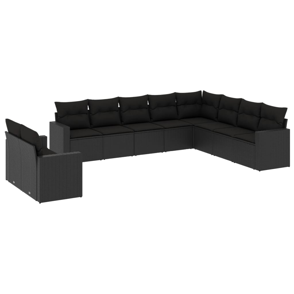 vidaXL 10-dijelni set vrtnih sofa s jastucima crni od poliratana