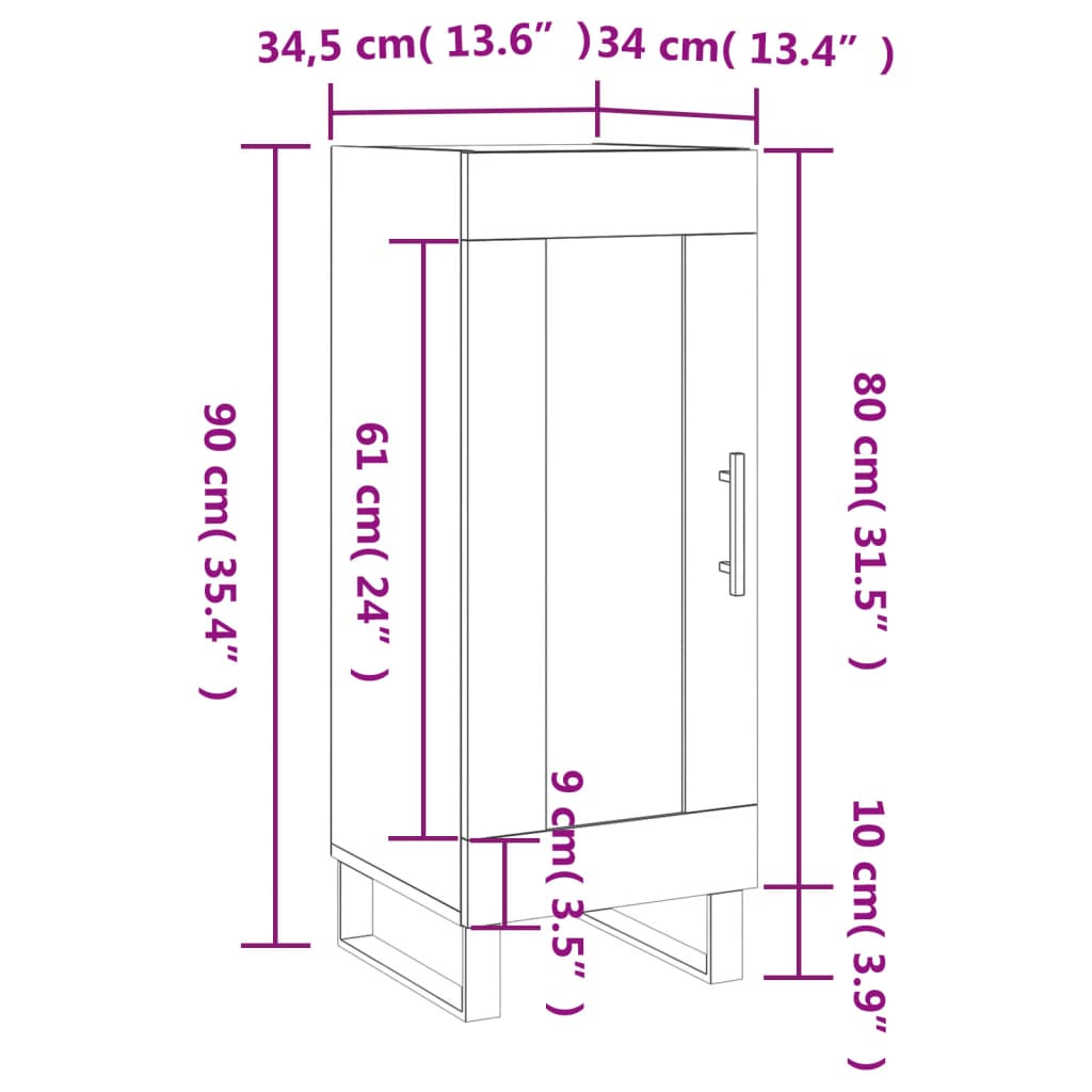 vidaXL Komoda boja dimljenog hrasta 34,5x34x90 cm konstruirano drvo