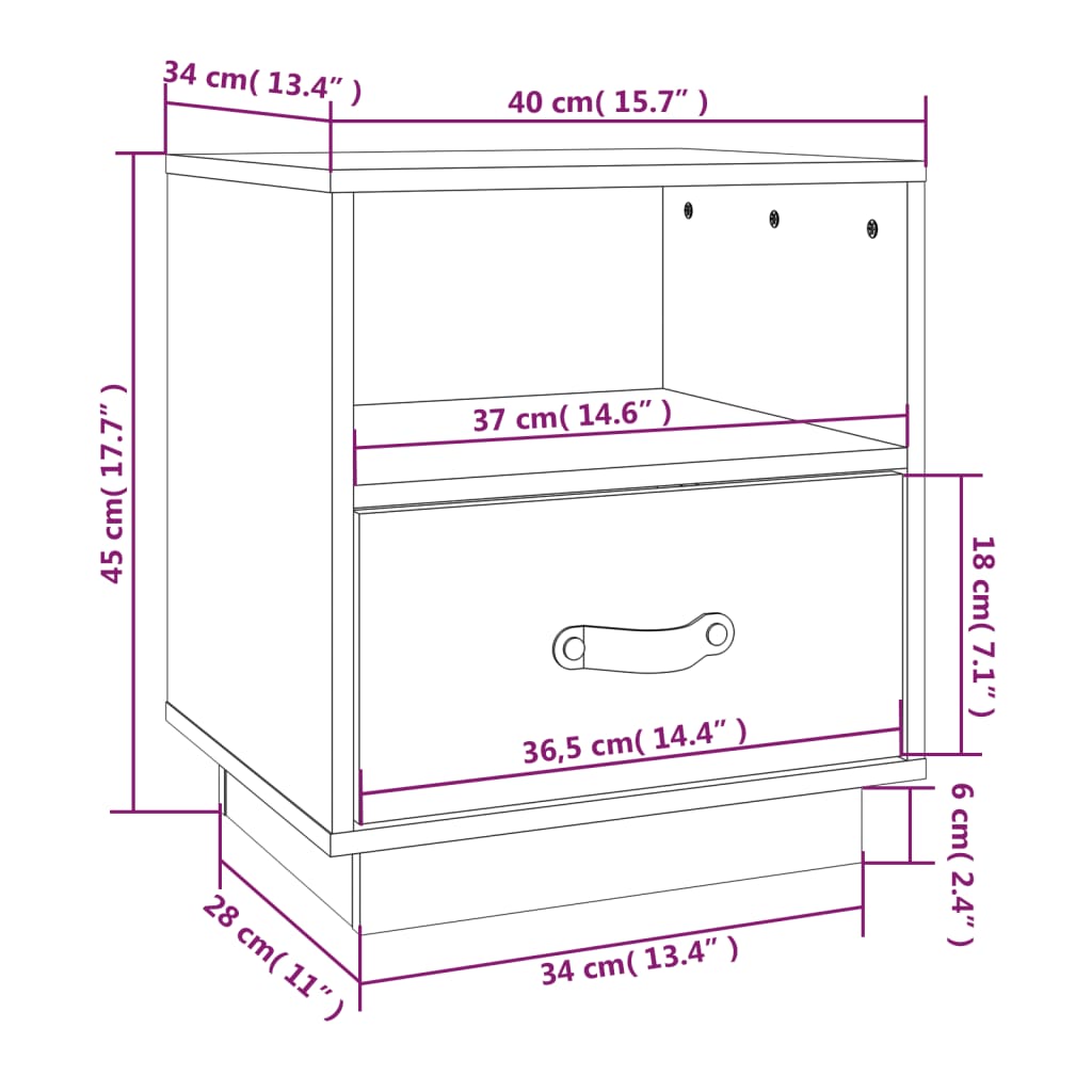 vidaXL Noćni ormarići 2 kom crna 40 x 34 x 45 cm od masivne borovine