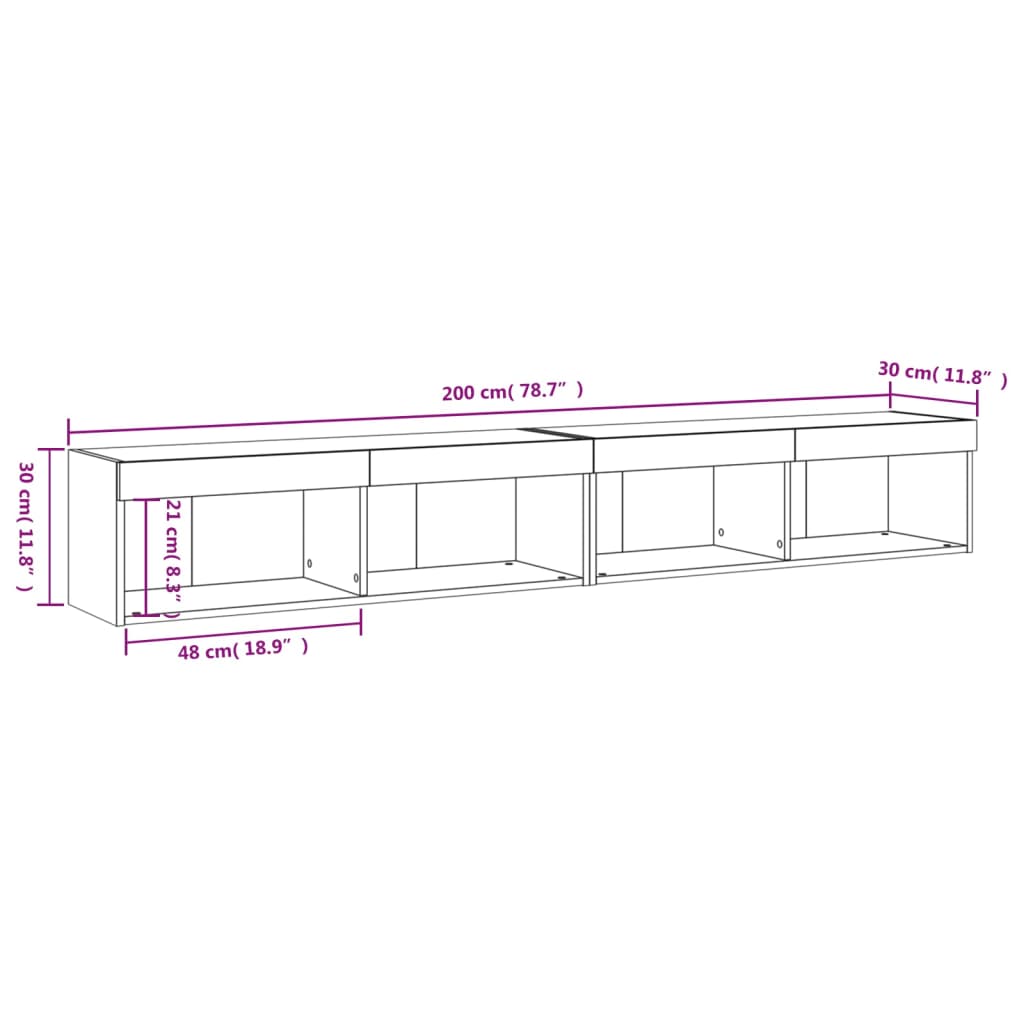 vidaXL TV ormarići s LED svjetlima 2 kom bijeli 100x30x30 cm