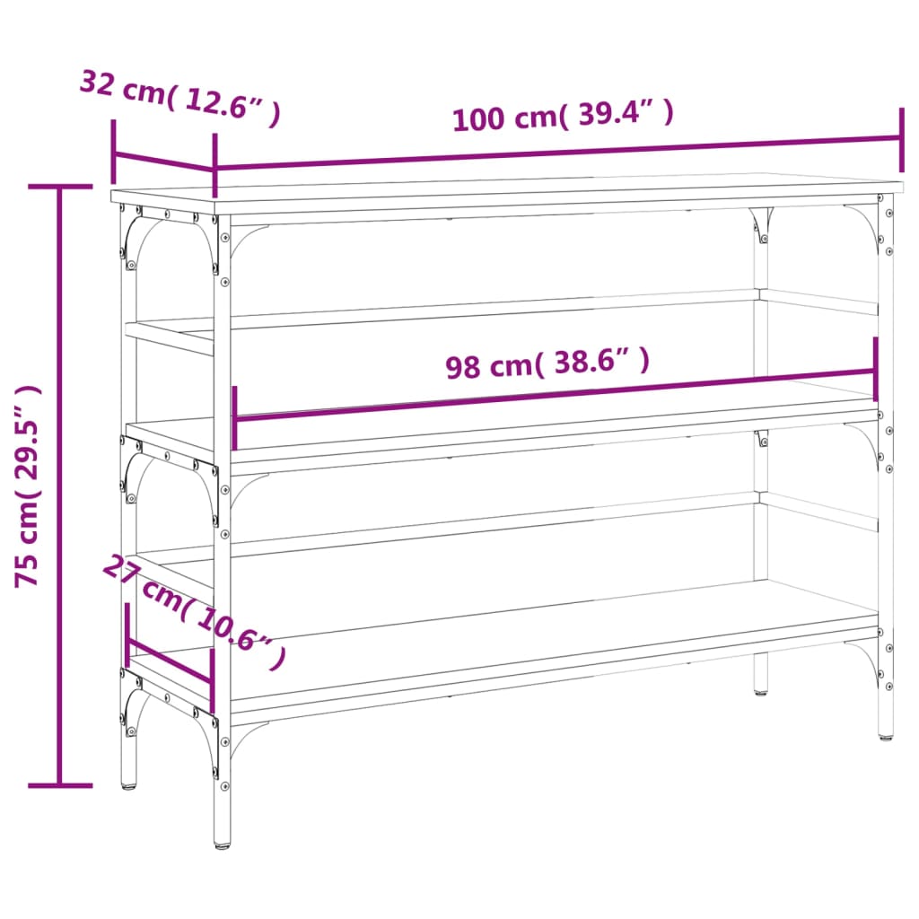 vidaXL Konzolni stol crni 100 x 32 x 75 cm od konstruiranog drva