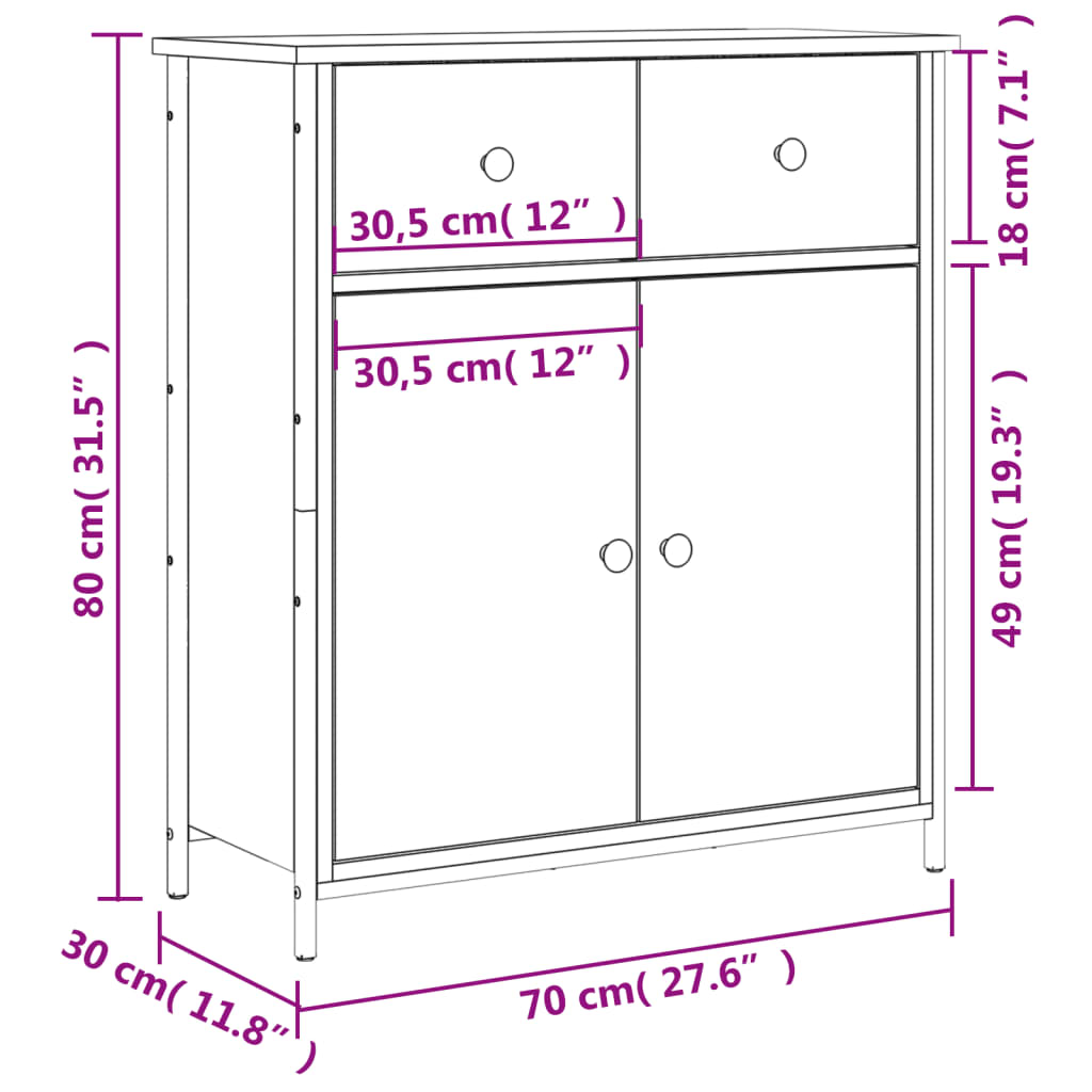 vidaXL Komoda boja dimljenog hrasta 70 x 30 x 80 cm konstruirano drvo