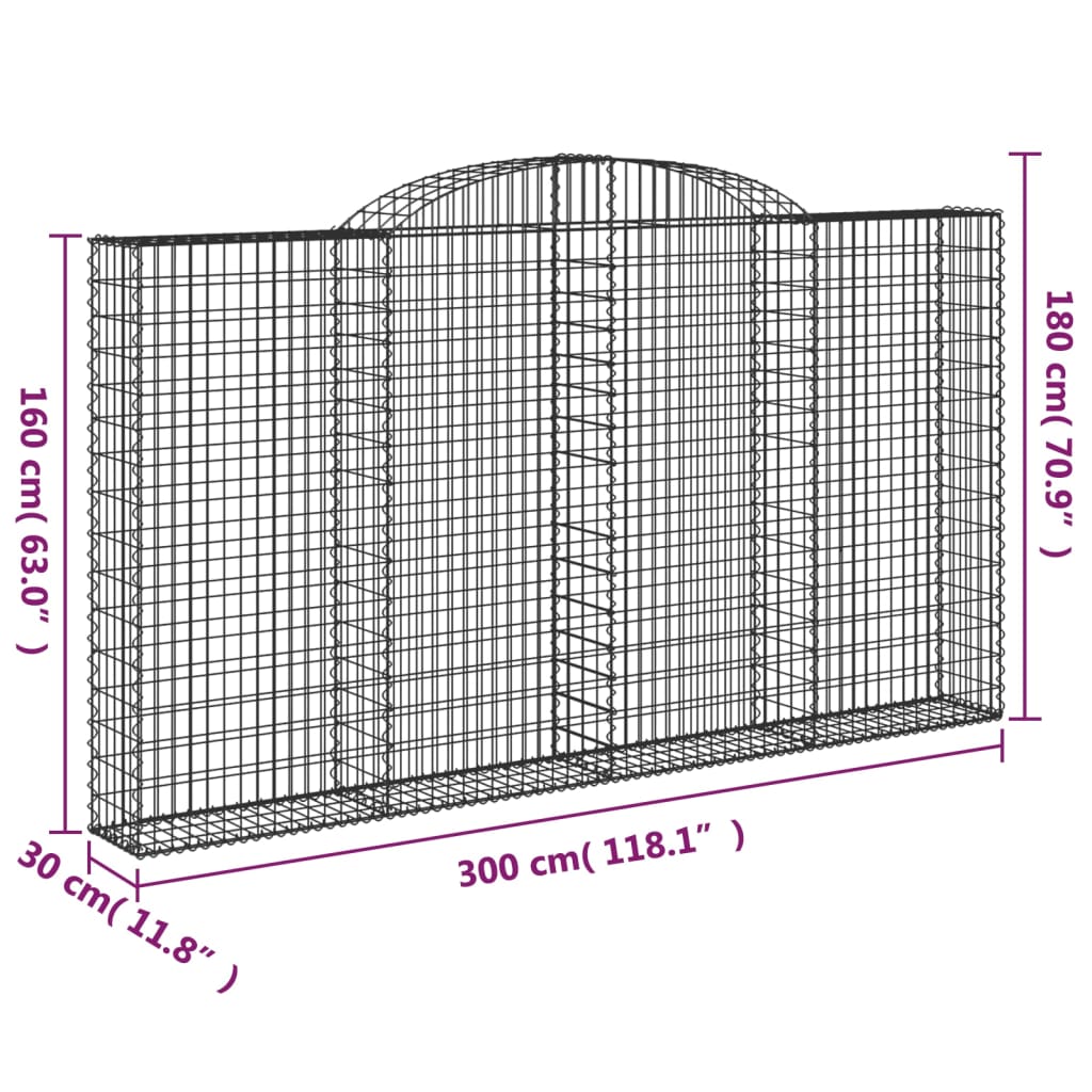 vidaXL Lučne gabionske košare 2 kom 300x30x160/180cm pocinčano željezo