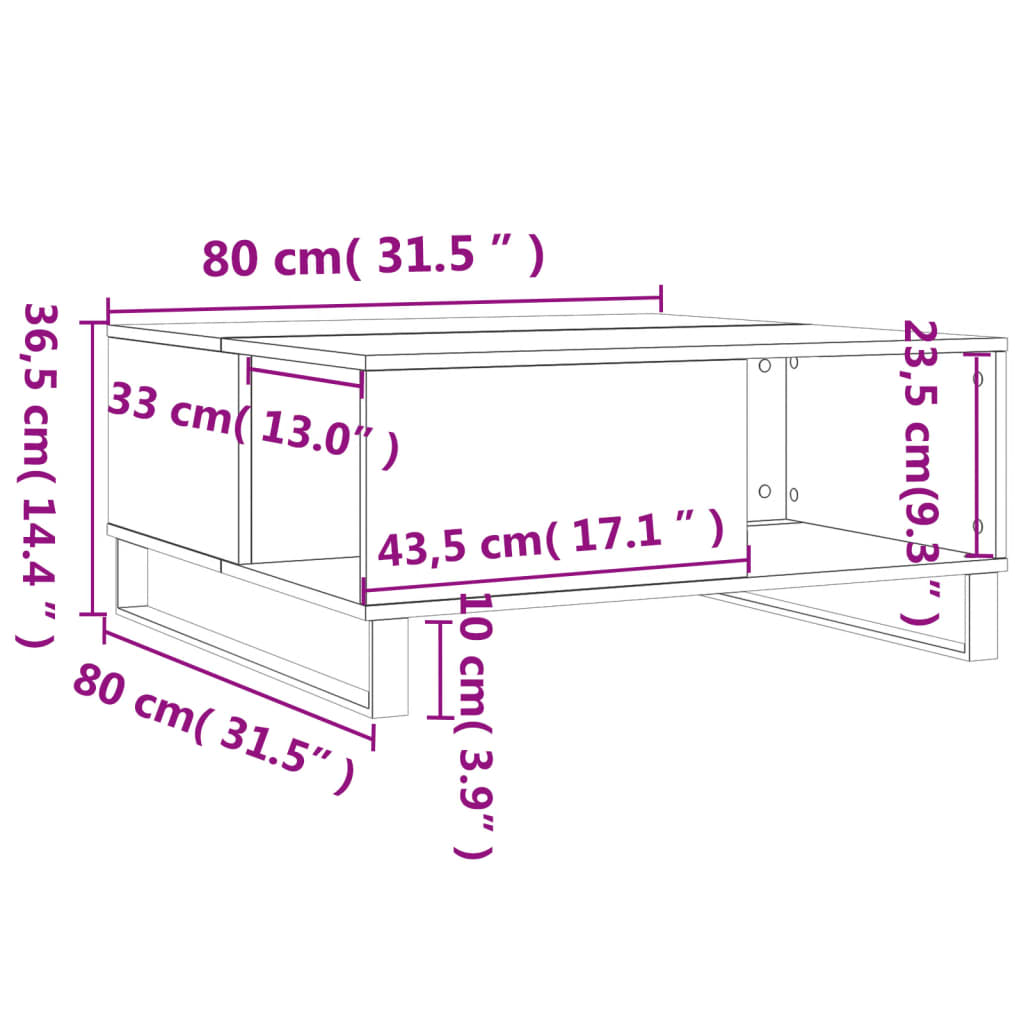 vidaXL Stolić za kavu bijeli 80 x 80 x 36,5 cm od konstruiranog drva