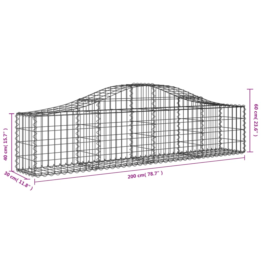 vidaXL Lučne gabionske košare 10 kom 200x30x40/60 cm pocinčano željezo