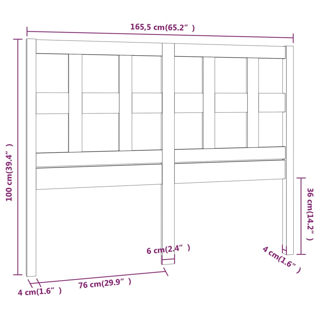 vidaXL Uzglavlje za krevet crno 165,5 x 4 x 100 cm od masivne borovine