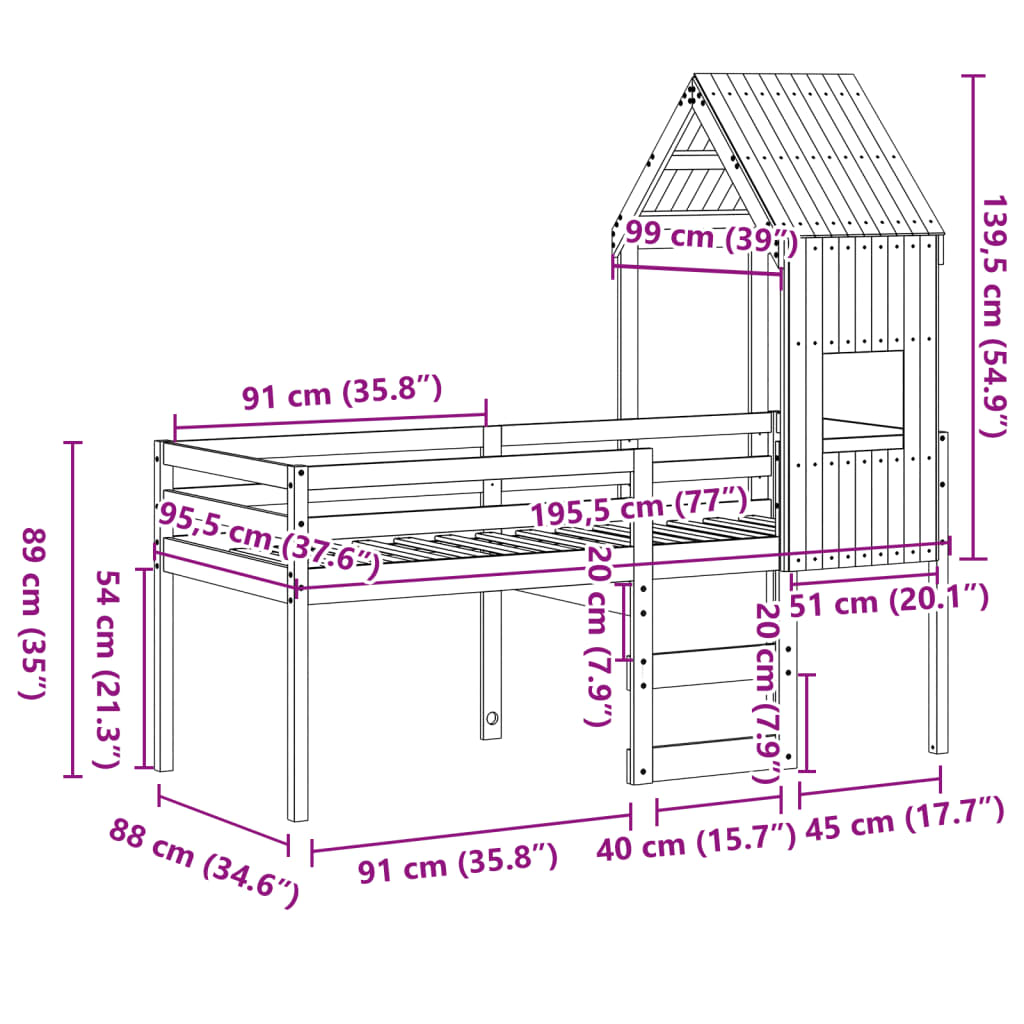 vidaXL Visoki krevet s krovom voštano smeđi 90x190 cm masivna borovina